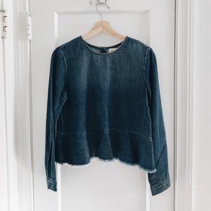 Anthropologie Cloth & Stone Chambray Peplum Top